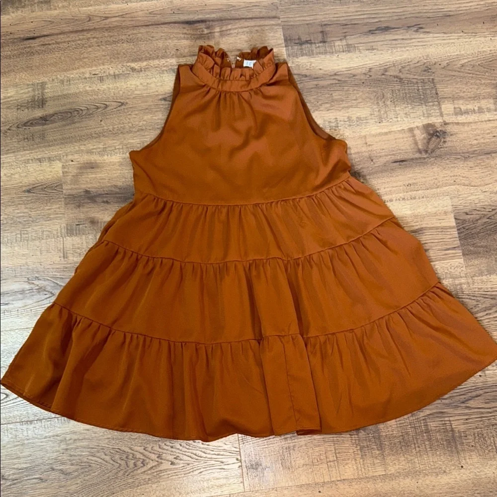 TCEC Brown and Orange Tiered Ruffled Sundress